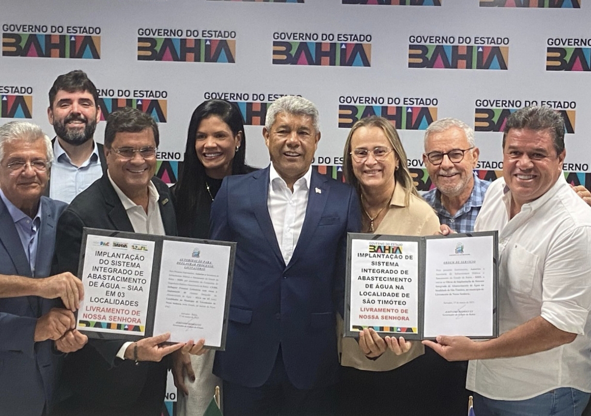 O governador da Bahia Jerônimo Rodrigues destino para livramento 12.7 milhões em obras de abastecimento de água para as comunidades de Amola Faca, Barrinha, Patos e São Timóteo.