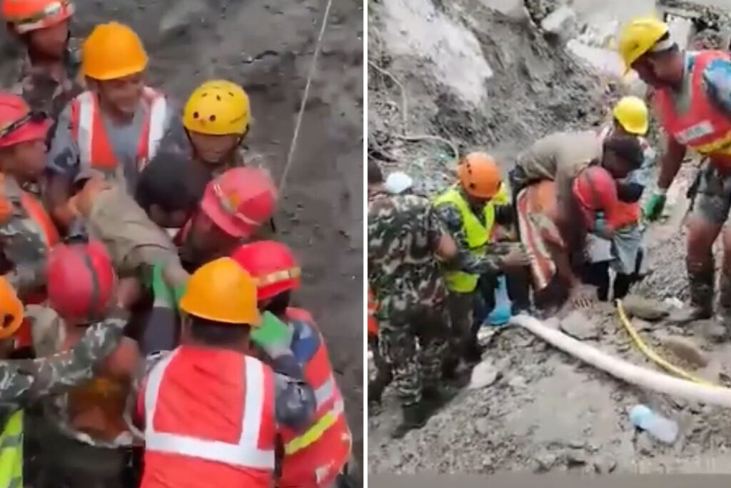 Trabalhadores são resgatados de túnel no Nepal após enchente